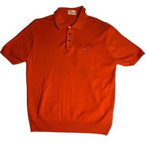 Vintage 60s Sears Ribbed Ban Lon Orange Polo Shirt SZ L Chemstrand Nylon